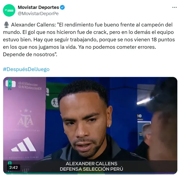 Callens declarando sobre Perú. (Foto: Movistar Deportes)