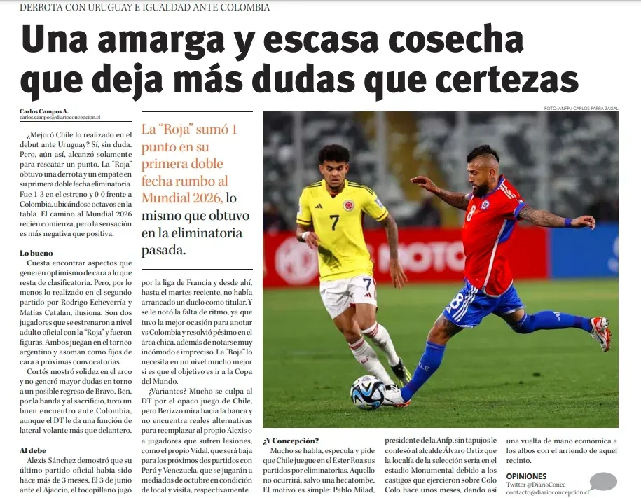 La nota que confirma que La Roja no saldrá de Santiago (Diario de Concepción)