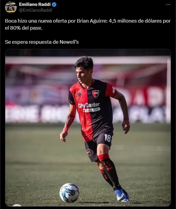 Otra oferta de Boca por Aguirre.