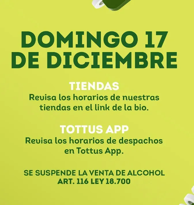 Horario de Tottus el 17 de diciembre.