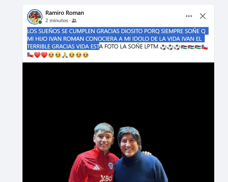 El posteo del padre de Iván Román por su junta con Zamorano (Facebook)