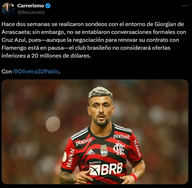 El dinero que habría que pagar por de Arrascaeta. (@ikecarrera)