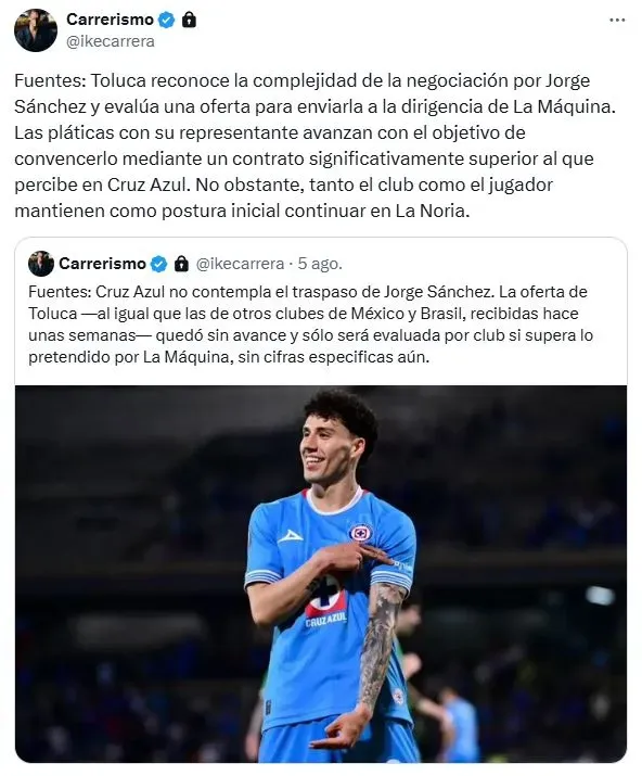La postura de Jorge Sánchez con el interés de Toluca (X)