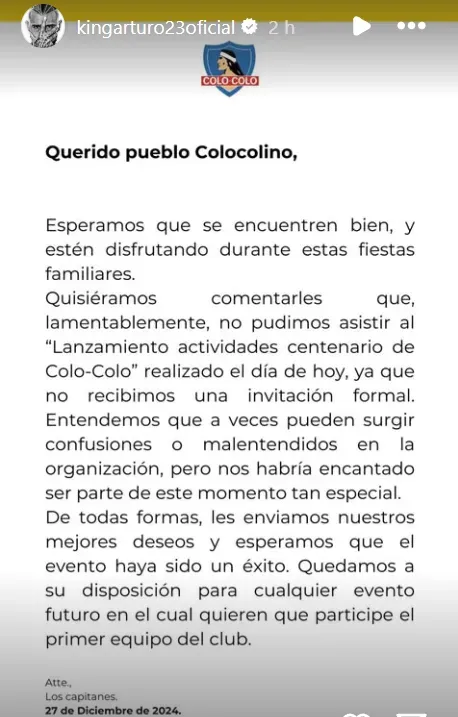 Comunicado de los capitanes de Colo Colo