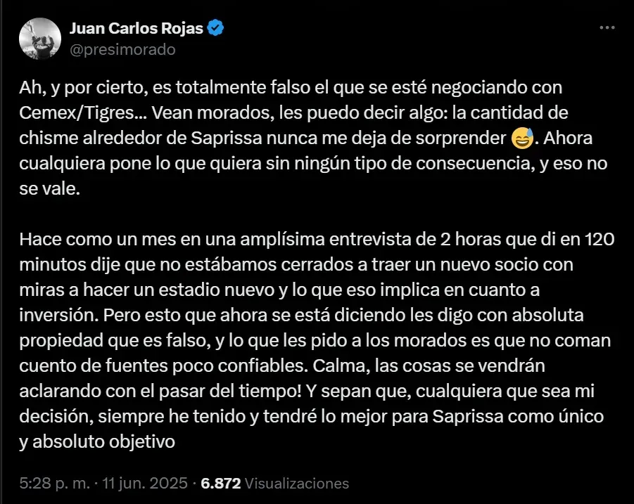 La publicación de Juan Carlos Rojas.