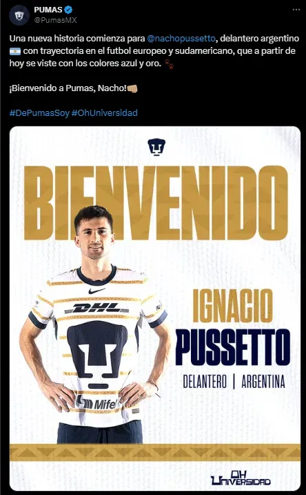 Pussetto, en Pumas. (Captura)