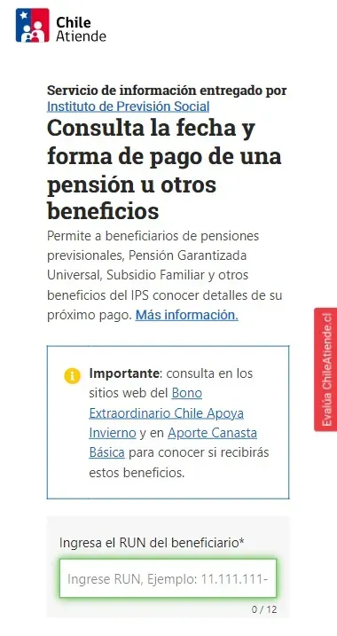 Plataforma de ChileAtiende para consultar la fecha de pago de pensiones y beneficios | Foto: ChileAtiende