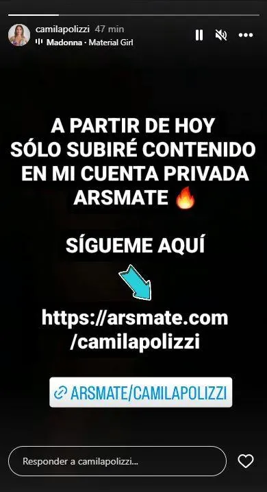 El mensaje de Camila Polizzi en redes sociales.