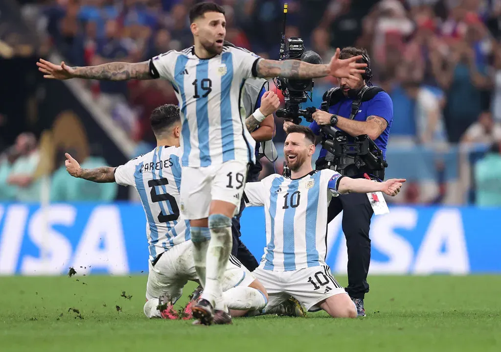 LUSAIL CITY, QATAR – DECEMBER 18: Lionel Messi of Argentina celebrates victory after the penalty shootout during the FIFA World Cup Qatar 2022 Final match between Argentina and France at Lusail Stadium on December 18, 2022 in Lusail City, Qatar. (Photo by Julian Finney/Getty Images)