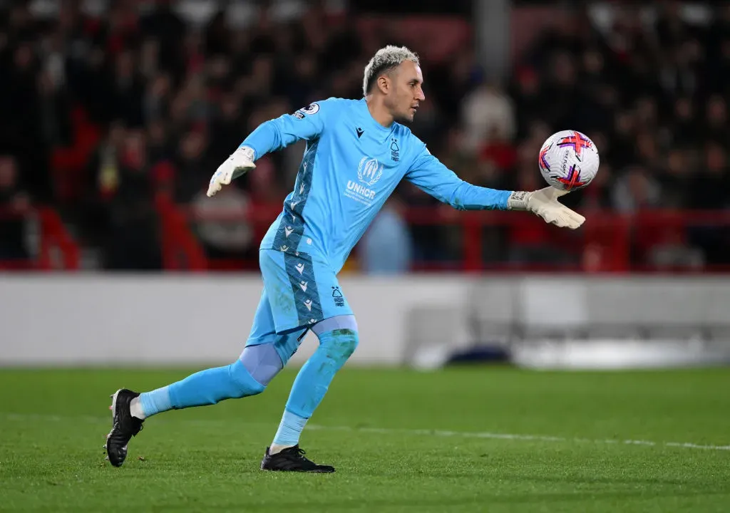 Keylor Navas of Nottingham Forest clears the ball during the Premier League. (Photo by Laurence Griffiths/Getty Images)