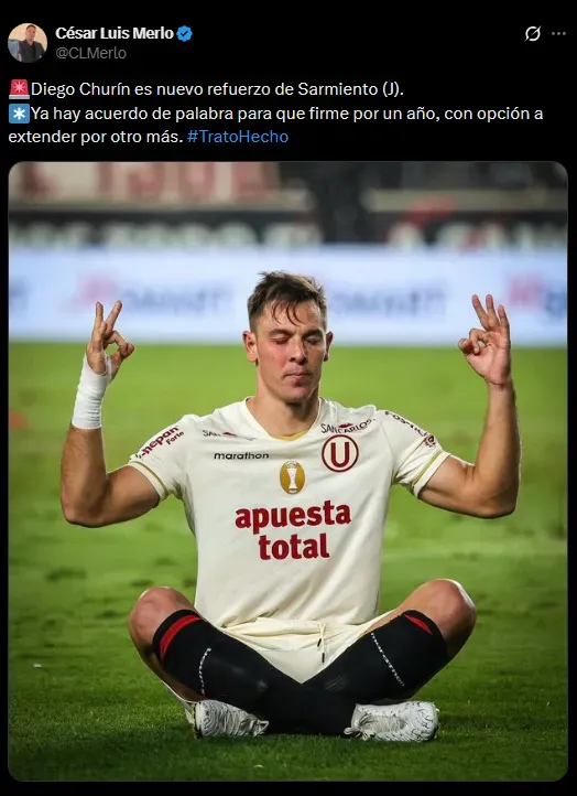 Diego Churín jugará en Sarmiento (Foto: X).