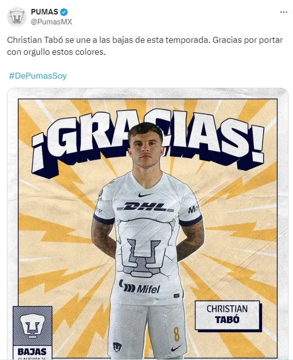 Regresa a Cruz Azul: la fría despedida de Pumas a Christian Tabó (X)