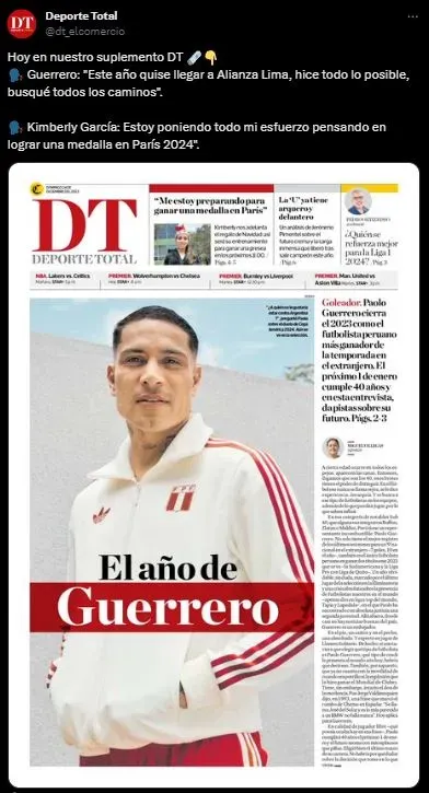 Paolo Guerrero en una entrevista para el Diario El Comercio. (Foto: Twitter).