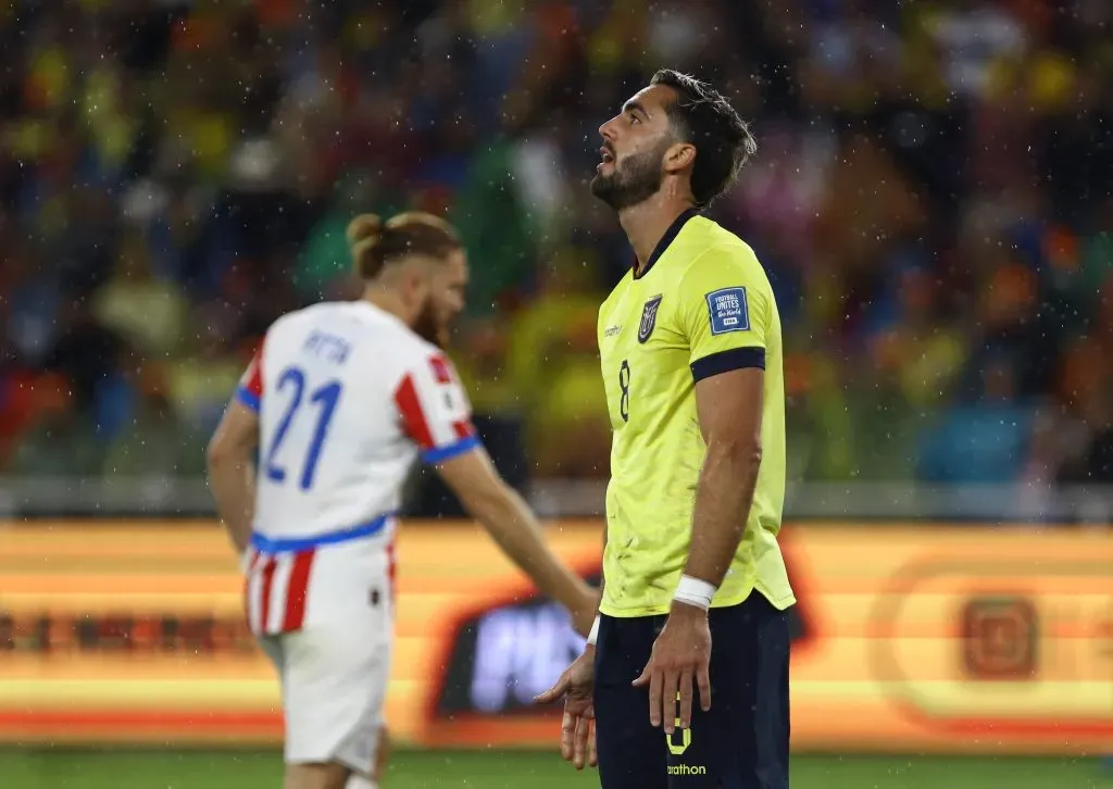 QUITO, ECUADOR – OCTOBER 10: Leonardo Campana of Ecuador reacts during the FIFA World Cup 2026 South American Qualifier match between Ecuador and Paraguay at Rodrigo Paz Delgado Stadium on October 10, 2024 in Quito, Ecuador. (Photo by Franklin Jacome/Getty Images)