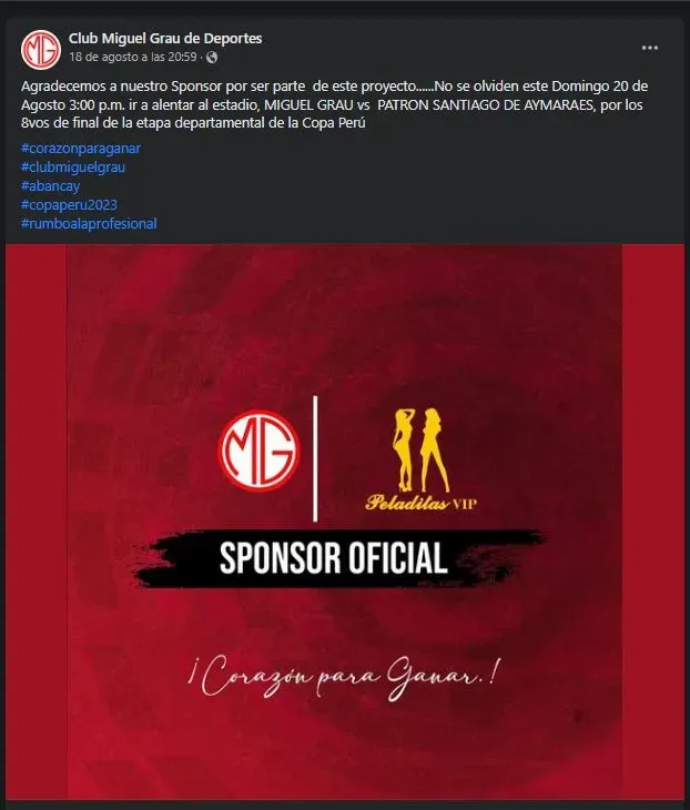 Club de Copa Perú sorprende a todos con su sponsor. (Foto: Facebook).