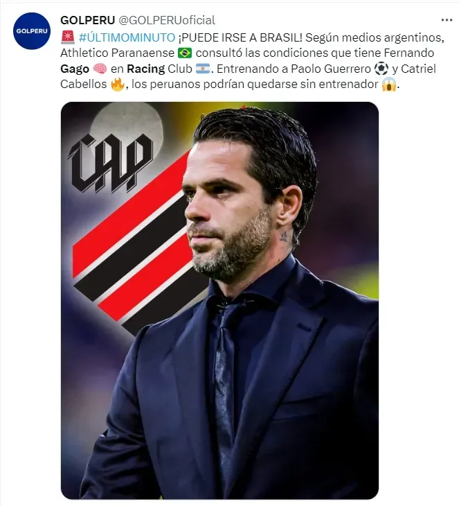 Fernando Gago / Twtter: GOLPERU