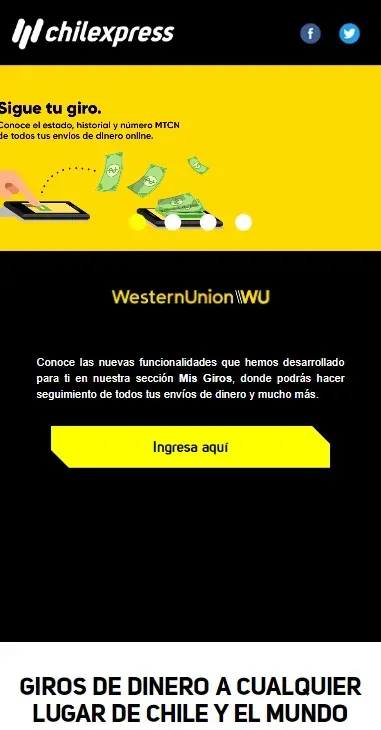 Al ingresar a www.chilexpress.cl/western-union te encontratás con esta página, desde donde podrás enviar dinero.