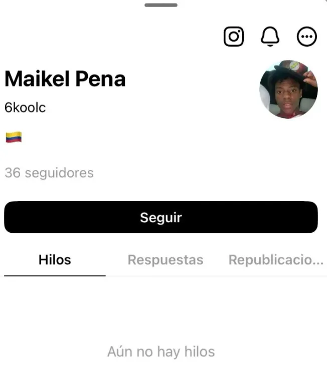La cuenta de Maikel Peña en Threads que muestra su sangre colombiana