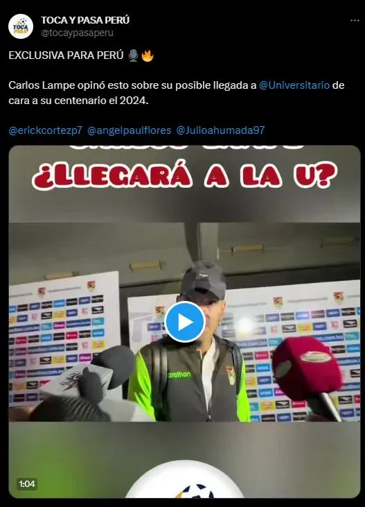 Carlos Lampe mencionó lo que podría ser su llegada a la “U”. (Foto: Twitter).