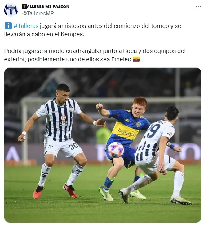 Desde Emelec no se han referido a la posibilidad de jugar este cuadrangular amistoso para 2024. (Captura de pantalla: @TalleresMP)