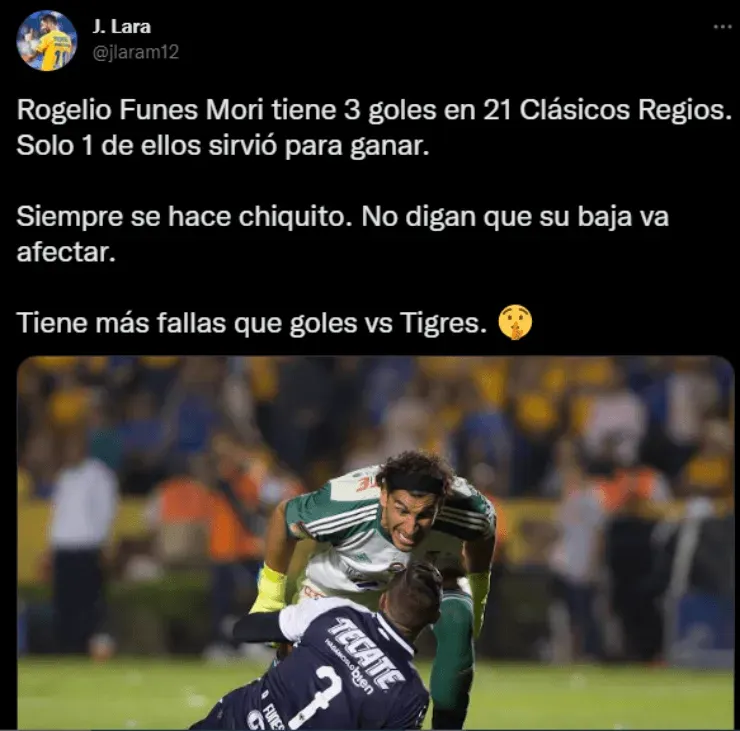 La afición de Tigres subestima la ausencia de Rogelio Funes Mori.