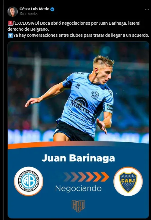 Boca va por Juan Barinaga.