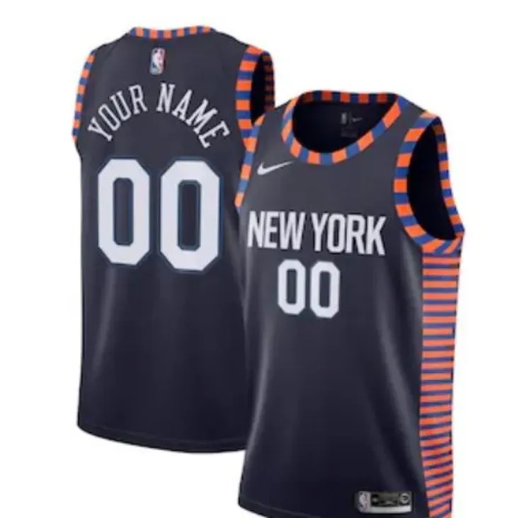 New York Knicks Nike 2019/20 Swingman Custom Jersey – City Edition – Navy (fanaticsoutlet.com).