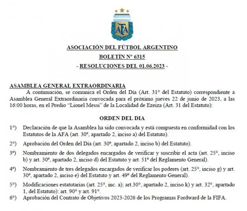 El boletín para los clubes argentinos que salió desde la AFA. | Foto: Captura.