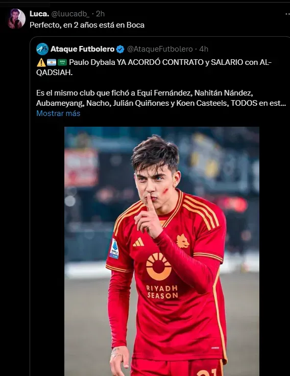 Los hinchas de Boca se ilusionan con Dybala.