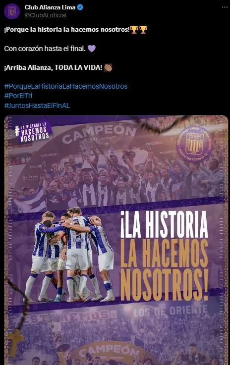 Alianza Lima y su mensaje de aliento para las finales. (Foto: Twitter).