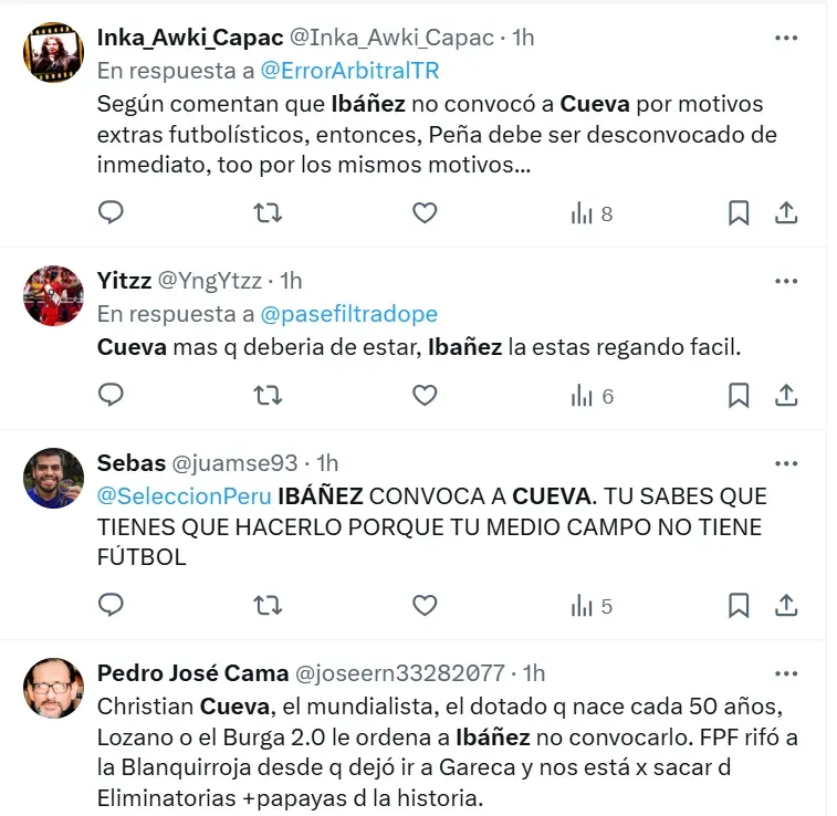 Los hinchas de Perú se quejaron de Ibáñez tras no convocar a Cueva. (Foto: Producción Bolavip)