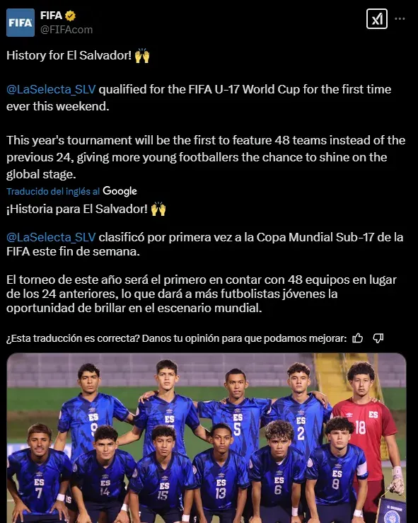 El mensaje que escribió la FIFA en su cuenta oficial.