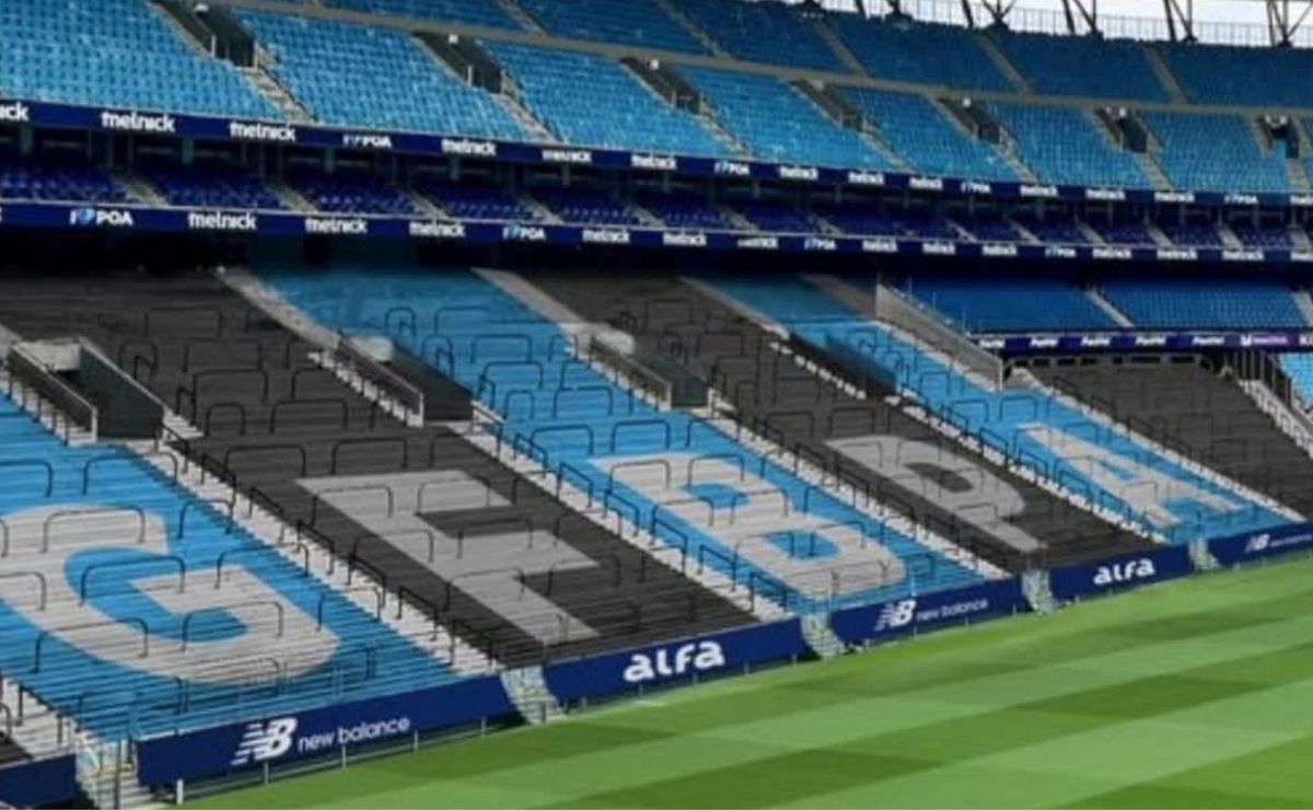 Arena do Grêmio pode estampar iniciais do clube nas arquibancadas