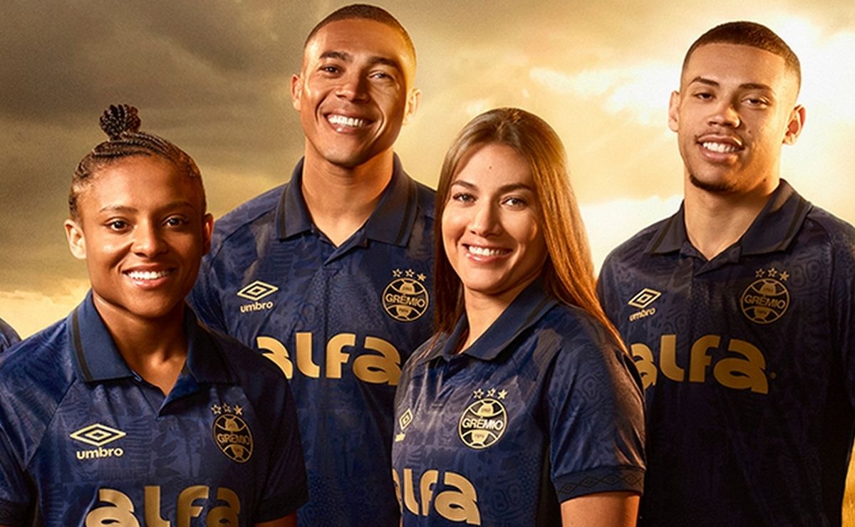 Grêmio lança nova camisa reserva com escudo dourado e torcedores repercutem modelo