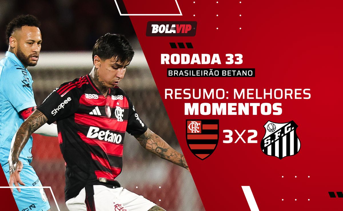 Flamengo 3 x 2 Santos: resumo completo do jogo pelo Brasileirão Betano