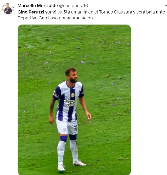 Gino Peruzzi quedó suspendido en Alianza Lima. | Créditos: Twitter Marcello Merizalde.