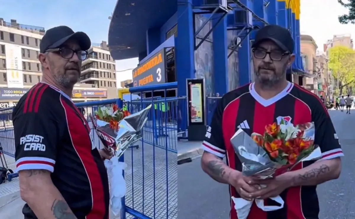 Para aplaudir: un hincha de River llevó flores a La Bombonera tras el fallecimiento de Miguel Ángel Russo