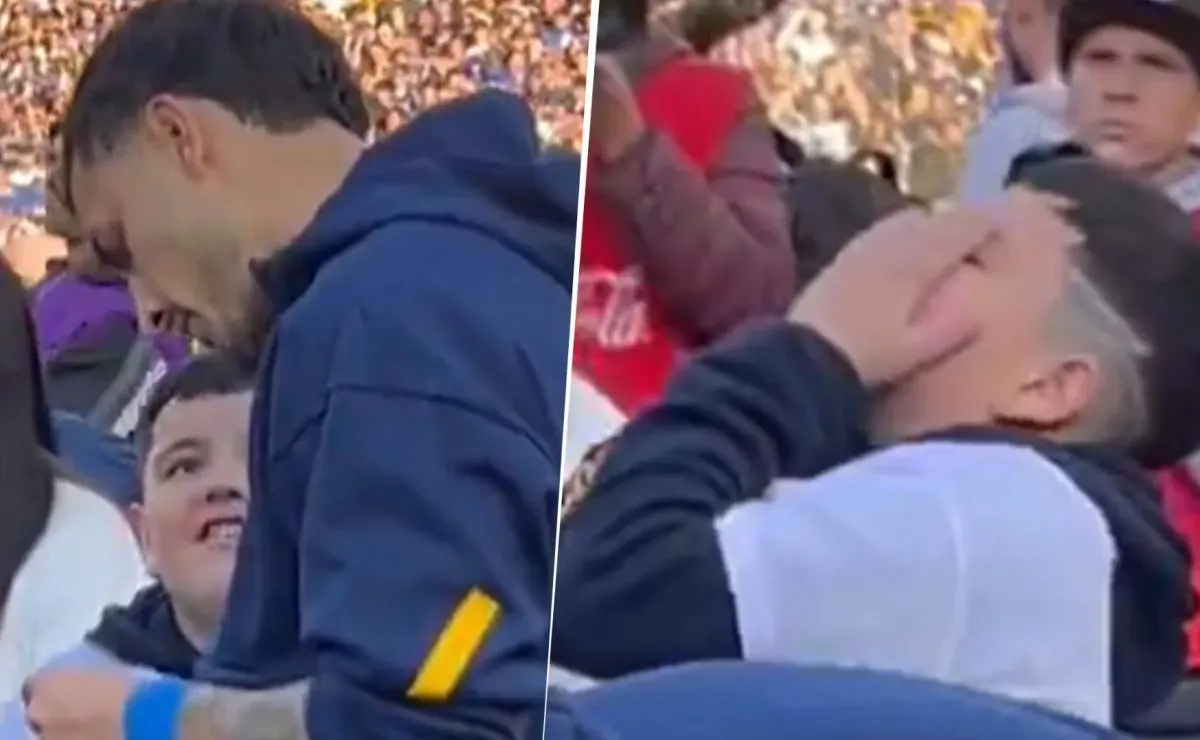 El tierno momento de Paredes con un niño hincha de Boca en La Bombonera: 