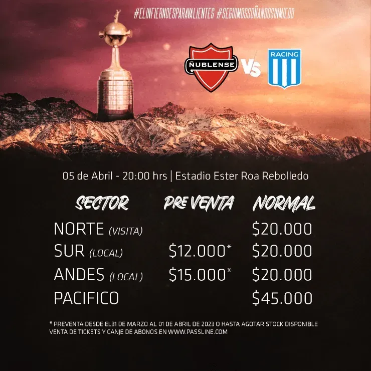 Precios entradas Ñublense vs Racing