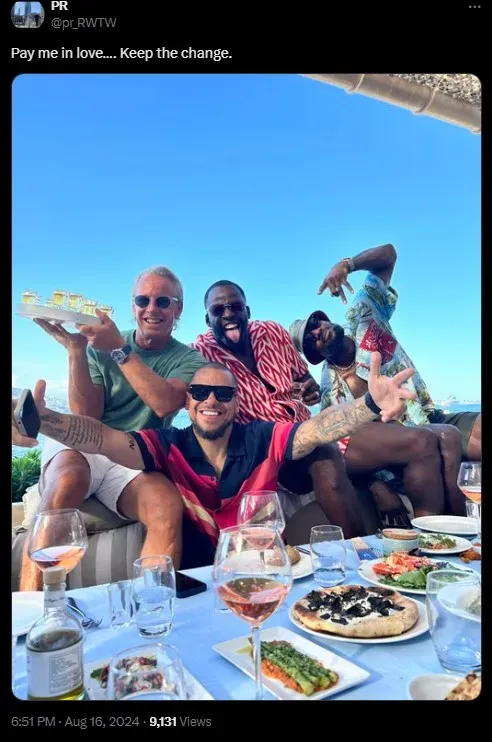 LeBron James is pictured with Draymond Green and other friends during his vacation. Via “X”.