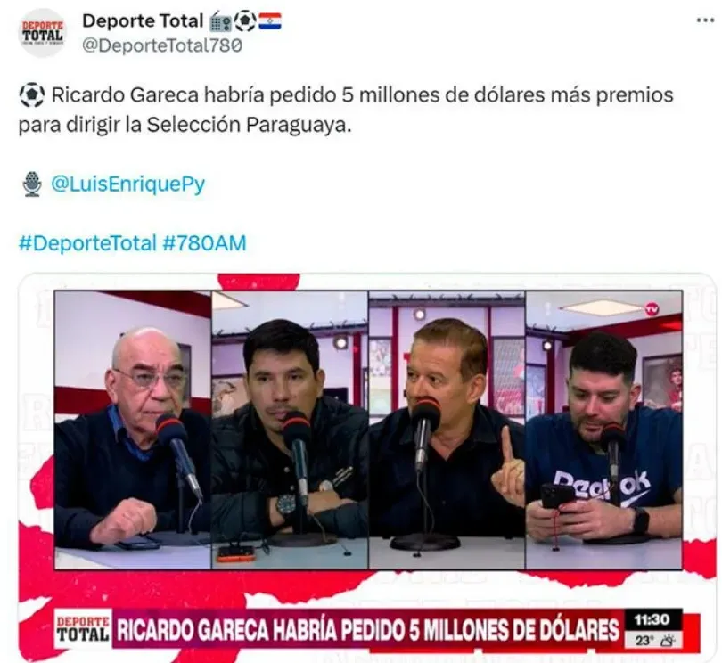 El sueldo que pide Ricardo Gareca para dirigir a Paraguay en Eliminatorias Sudamericanas. | Crédito: @DeporteTotal780.
