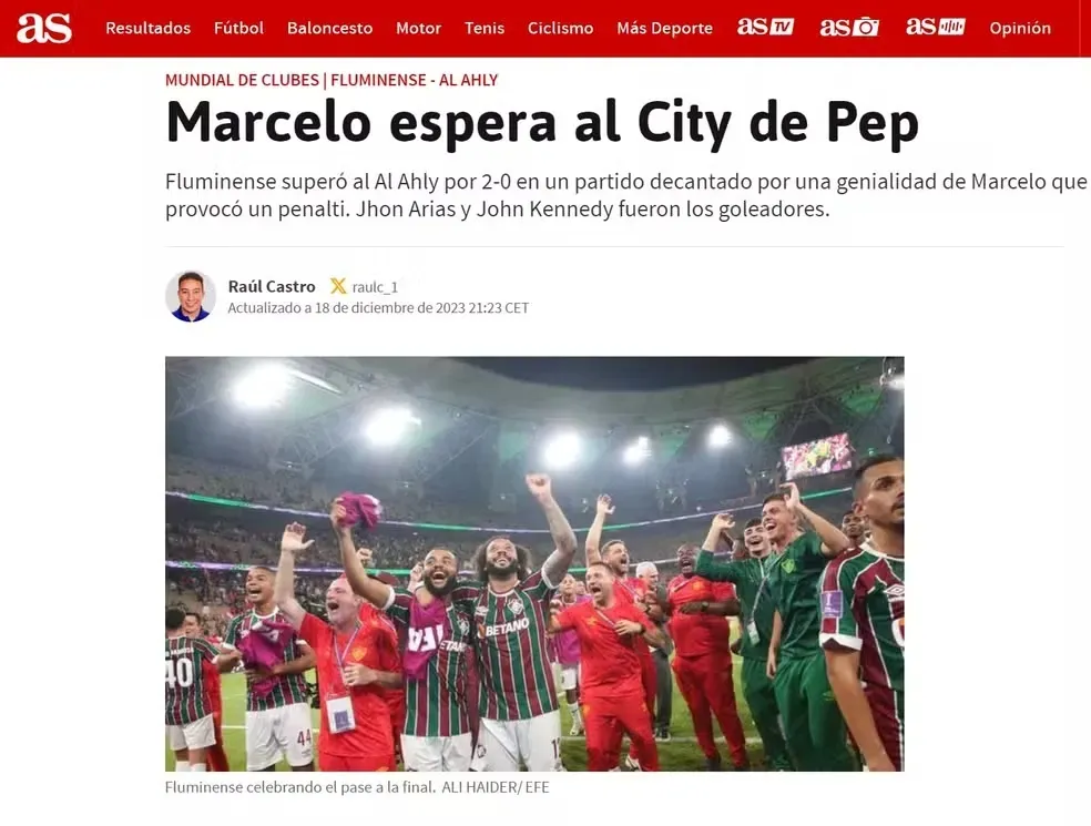 Jornal AS destacando vitória do Fluminense. Foto: Reprodução internet