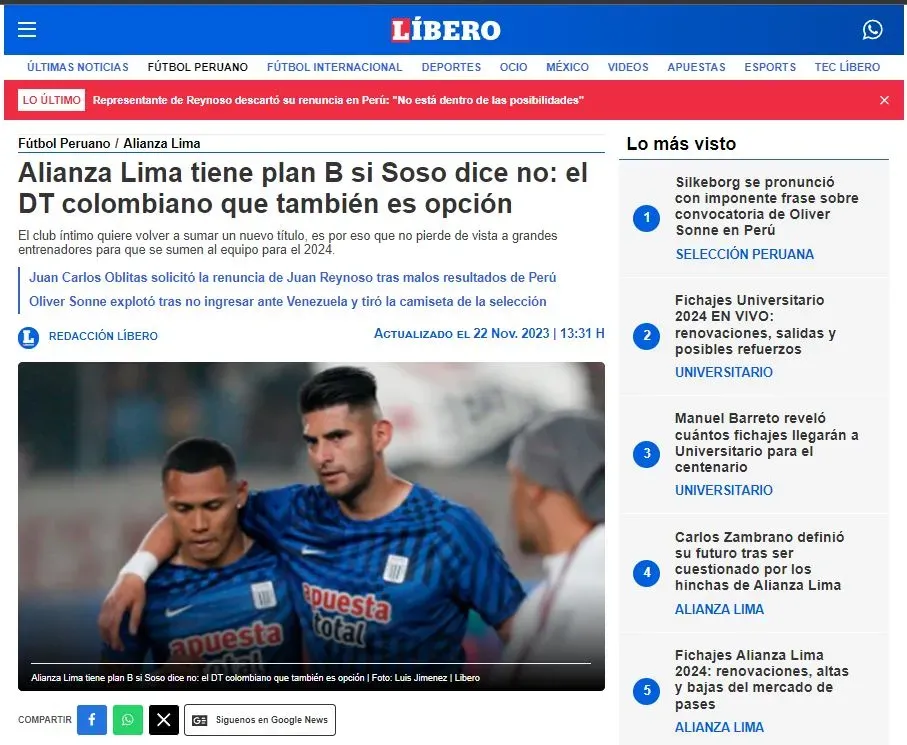 Empezó como un rumor, y tomó mucha fuerza. (Foto: Diario Líbero).