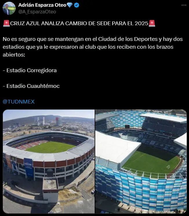 Corregidora y Cuauhtémoc, los dos estadios que baraja Cruz Azul para ser local en 2025.