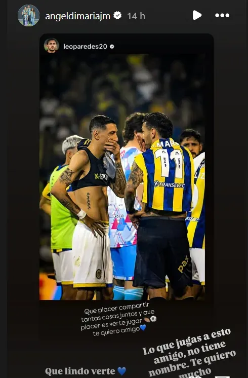 La historia de Ángel Di María en su cuenta personal de Instagram.