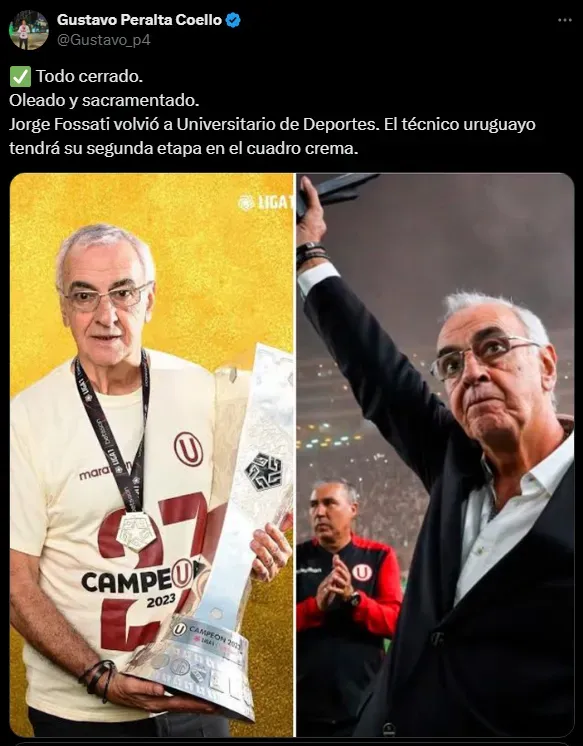 Anuncio de la vuelta de Jorge Fossati (Foto: X).
