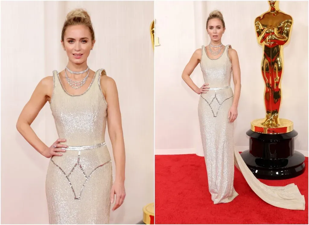 Emily Blunt in Schiaparelli (Mike Coppola/Getty Images)