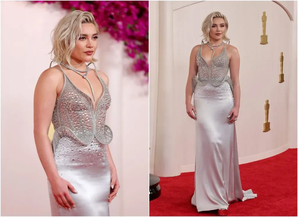 Florence Pugh in Del Core SS24 (Mike Coppola/Getty Images)