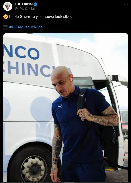 El nuevo look de Paolo Guerrero. (Foto: LDU Quito).Paolo Guerrero en la celebración de la Copa Sudamericana 2023. (Foto: Getty).