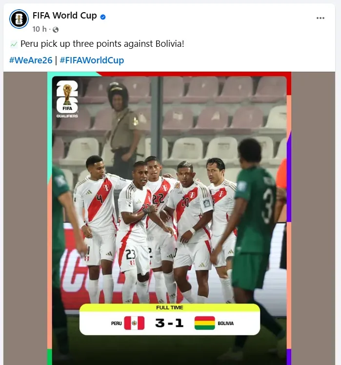 FIFA destacó triunfo de Perú ante Bolivia. (Foto: FIFA)